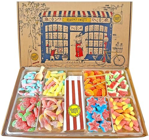 Heavenly Sweets | Panier de bonbons acidulés et pétillants de 1,2 kg | Bonbons pétillants britanniques Pick n Mix | Panier-cadeau anglais pour anniversaire, Fête Des Pères, fête des mères, Pâques