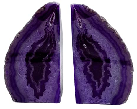 Dekorative Achat-Buchstützen, 0,9–1,4 kg, gefärbt, violett, natürlicher Kristall, Geode, Buchstützen für Heimdekoration, Einweihungsgeschenk, 1 Paar