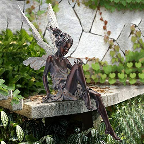Fiorky Statue de fée de Jardin Anges Tudor et Turek Assis en résine, Figurine de Jardin en résine, Figurine de Petite Fille Ange, décoration Artistique, décoration de Jardin (Aw-002)