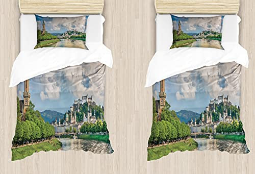 ABAKUHAUS europäisch Bettdeckenbezug 2er-Satz Doppelbett, Salzburg Land bewölkt, Kuscheligform Top Qualität 2 Teiligen Bettbezug mit 1 Kissenbezüge, 170 x 220 cm - 75 x 50 cm, Mehrfarbig