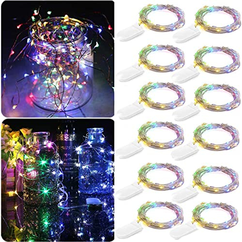 Guezuvoru Lichterkette Batteriebetrieben, 12er Pack 2 m 20 LED wasserdichte Kupferdraht Lichter, Mini Lichterketten Firefly Sternenlichter für Weihnachten Hochzeit Einmachglas Dekoration (Mehrfarbig)