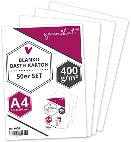 younikat Juego de 50 cajas de cartón para manualidades en blanco, DIN A4, 400 g, para manualidades, pintura y escritura, para scrapbooking y mucho más, color blanco I dv1006