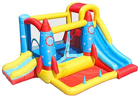 AIYIFUTY 4 in 1 Children Bouncy Castle Double Slides & Trampoline Design Inflatable House Climbing Wall with Air Pump for Kids Age, 3.4 x 2.8 x 1.85m
