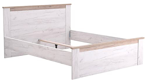 Homestyle4u 2138, Holzbett 160 x 200 Doppelbett Holz Eiche Grau Weiß Massiv Bett 160x200 Landhausstil Modern