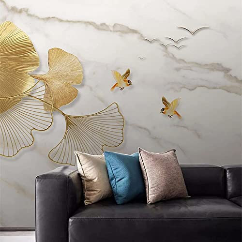 Tapete 3D Wandbild Weißer Hintergrund Goldenes Blatt Fototapete 3D Effekt Vliestapete Wohnzimmer Schlafzimmer Wanddeko