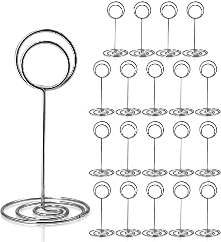 HomWanna Table Number Holders 20Pcs - 3.35 Inch Place Card Holder Table Number Stands for Wedding Party Graduation Reception Restaurant Home Centerpiece Decorations Office Memo Picture Photo (Silver)