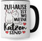 Tasse Katzen-Motiv, Zuhause ist wo meine Katzen sind Spruch, Süßes Geschenk Katzenliebhaber Katzen-Motiv, Geschenkidee Kollegen Freund Freundin, lustige Katze Kater Katzenfreund Büro-Tasse (Schwarz)