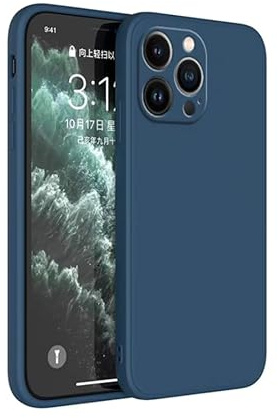 ameego Premium Liquid Silicone Case Compatible with iPhone 13 Pro, Soft Microfibre Lining, Shockproof Protective Cover, Wireless Charging Compatible (Blue)