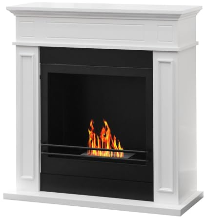 Decorspace Camino a Bioetanolo da terra Jefferson in legno 3,4 Kw arredamento Moderno (Bianco)