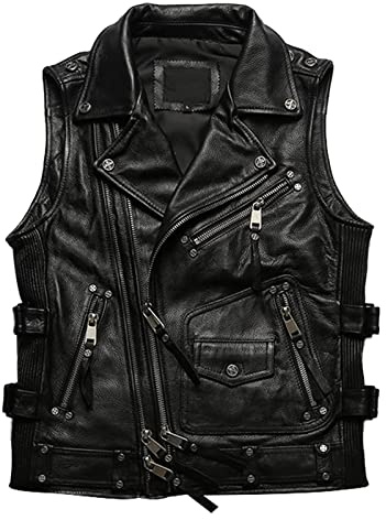 DongBao Herren Motorradweste Lederweste Klassische Mode ärmellose Jacken mit Taschen