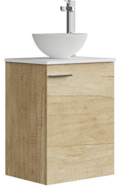 Baikal Conjunto De Mueble De Baño 45cm. Incluye Mueble con Lavabo. Melamina 16mm. Mueble MONTADO. Encimera + Lavabo. Sin Espejo 1 Puerta Tirador Horizontal Nature