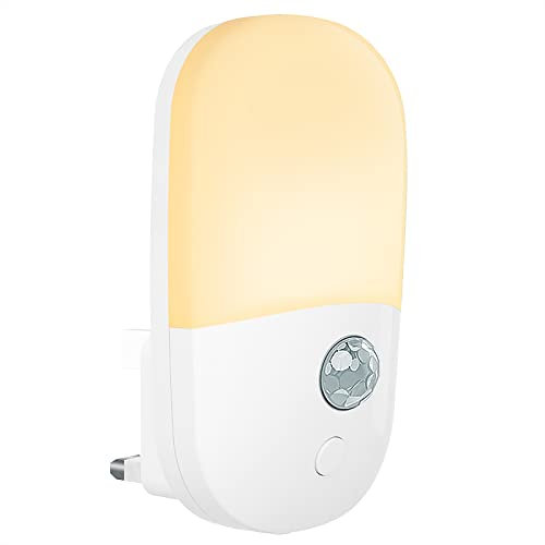 Denidou Motion Sensor LED Night Light Plug in Wall with Warm White Lamp, PIR Movement Activated Nightlight for Children/Adults, Stairs, Hallway, Kitchen, Bedroom