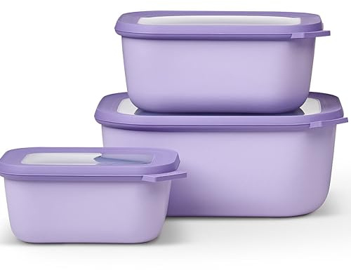 Mepal - Multischale Cirqula Rectangular 3-teiliges Set - Vorratsdosen mit Deckel - Geignet als Aufbewahrungsbox, Kuhlschrank, Gefrierschrank & Mikrowellengeschirr - 750, 1500 & 3000 ml - Nordic Lilac