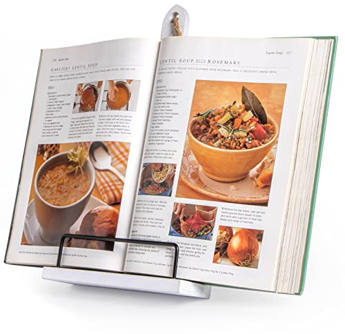 PUERSI Support de Livre de Cuisine en Bois, Support de Recettes, Porte Livre Réglable et Tablette, Étagères Murales, Décor Rustique de Style Rétro - Blanc