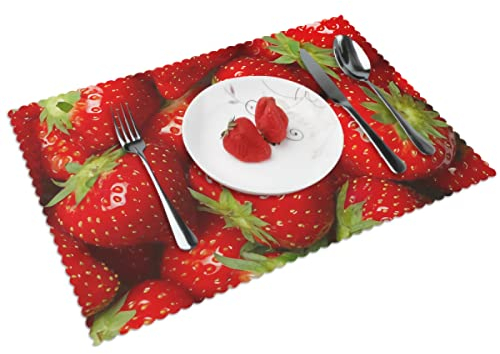 Red Delicious Strawberries Platzsets 6er Set Erdbeeren Tischsets für Küche Esstisch 45x30cm