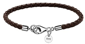 Viwind Lederarmband Herren 925 Sterling Silber Vers chluss 4MM Schwarz Braun 20/21cm Geflochtenes Leder für Herren unisex Schmuck mit Geschenkbox