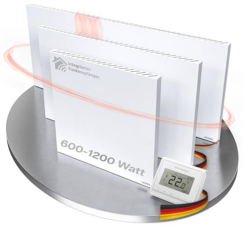 VASNER Konvi RX Funk Infrarotheizung - Elektroheizung Konvektionsheizung inkl. Wandmontage 600-1200 Watt – Infrarot Wandheizung - Elektrische Heizung - Hybridheizung (600 Watt + Thermostat-Sender)