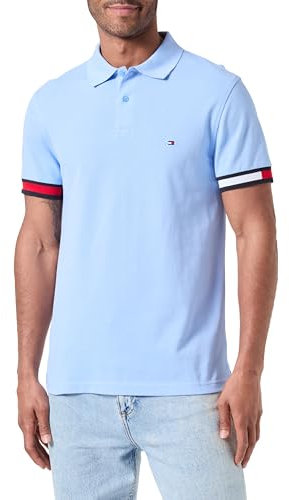 Tommy Hilfiger Men's Slim Fit Short Sleeve Polo Shirt, Blue (Vessel Blue), XS