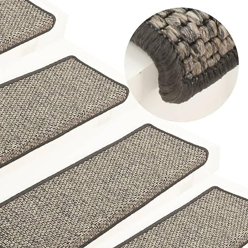 ZEYUAN Treppenmatten Selbstklebend Sisal 15 STK Stufenmatten, Treppenteppich, Treppenstufen Matten, Treppenschutz, Stufenteppich, Treppenstufenmatten, 65x25 cm Grau & Beige