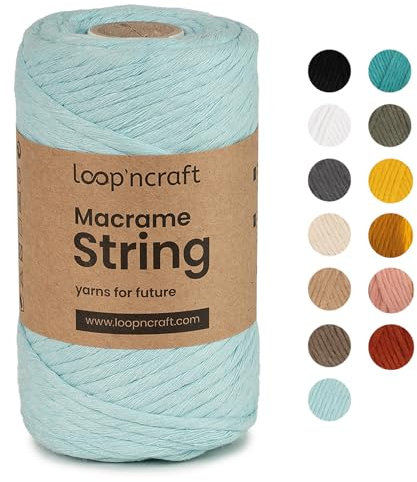 Makramee Garn Mint Grün, Loopncraft, 5mm - 60m, Einstrangig Natur Baumwollkordel, Recycling Garn
