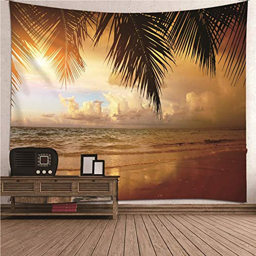 CEVAN Wandteppich Schlicht Wanddekoration Dachschräge Kokosnuss-Baum-Strand-Himmel Wandbehang Für Draußen Wandschmuck 3D Kunst Dekorationen Decke Wandbehang Stoff Braun 200x150cm