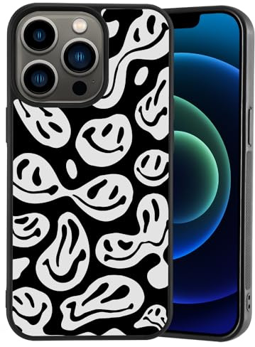 MAYCARI Slim Case for iPhone 15 with Aesthetic Happy Black Smile Face Hippie Print, Girls Boys Women Lovely Face Design Soft TPU Hard Back Shockproof Anti-Scratch Protective Cover Case for iPhone 15