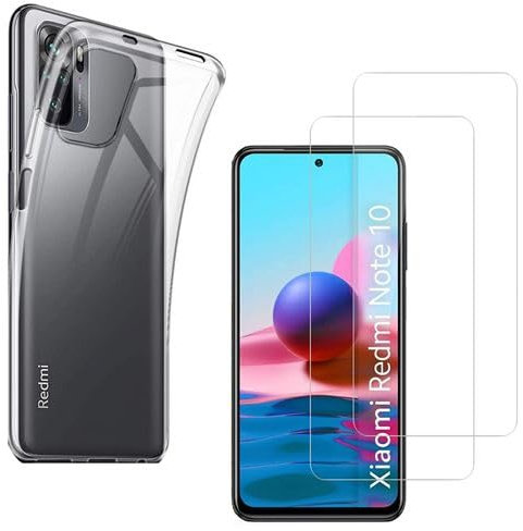 HQ-CLOUD® Coque pour Xiaomi Redmi Note 10 4G Transparente Silicone en Gel TPU Souple + 2 Verre trempé Film Protection écran - Anti Rayures - Ultra Résistant Dureté 9H