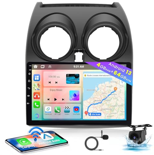 4+64G for Nissan Qashqai J10 (2006-2013) Android 13 Car Stereo,8 core 9 Inch Touchscreen Car Radio with Carplay Android Auto GPS Navi WiFi Bluetooth DSP 59UI Backup Cam