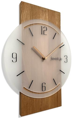 FLEXISTYLE Wanduhr groß Geometrisch 40cm ohne tickgeräusche Holz holzoptik Wohnzimmer jugendzimmer (Eiche/Eisweiß)