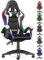 bigzzia Ergonomique Chaise Gaming avec éclairage LED Effets, Dossier Hauteur Réglable, Fauteuil Gaming LED avec Lombaire&Appui-Tête Appui, Chaise de Bureau Adultes Enfants (avec LED Effets, Blanc)