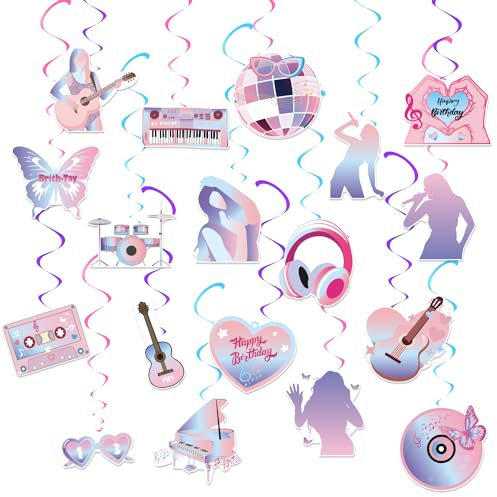 Decoraciones de fiesta de cumpleaños, suministros de fiesta temática de cantante, remolinos colgantes para decoraciones de cumpleaños de niñas