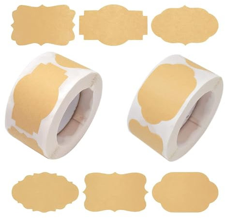 Eterspr 2 Rouleaux de 600 Feuilles Étiquettes de Rangement en Papier Kraft, Autocollant de pot de Confiture, à Utiliser Comme Étiquettes pour Bouteilles, pots, Dossiers, etc