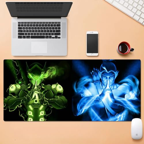 GeRRiTL Overwatch XXL Gaming Mouse Pad Large Long Extend Mouse Mat,Big Full Keyboard Desk Pad for Computer Laptop Office Anti-Slip Rubber Stitched Edges (Genji Shimada&Shimada Hanzo)