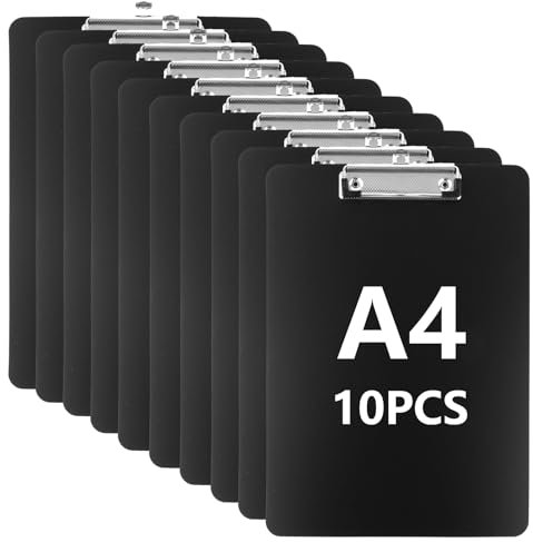 CYEER 10er A4 Klemmbrett mit Klemmen, Clipboard A4, Schwarz Klemmbretter mit Loch, Schreibbrett für Geschäft, Büro, Schule oder Restaurant