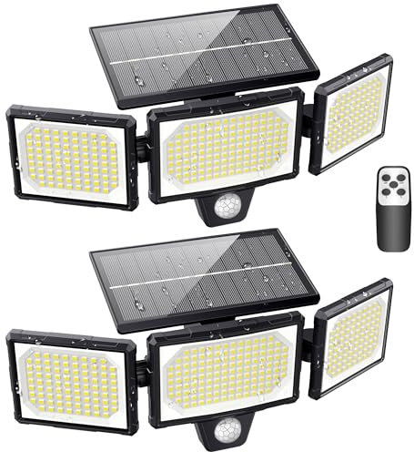 Macchiatto Solarlampen für Außen, 2 Stück 304 LED Solarlampen für Außen mit Bewegungsmelder,3 Modi IP65 Wasserdichte 320°Beleuchtungswinkel LED Solar Strahler Aussen für Terrassen Garagen Garage
