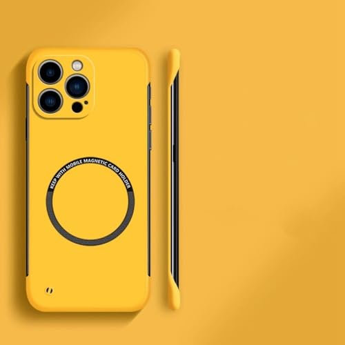 VIPAVA Ultra Thin Hard PC Magnetic Frameless Phone Case For iPhone 15 14 Pro Max 13 12 Mini 11 Pro Max Matte Color Solid Cover,yellow,for iPhone 15 ProMax