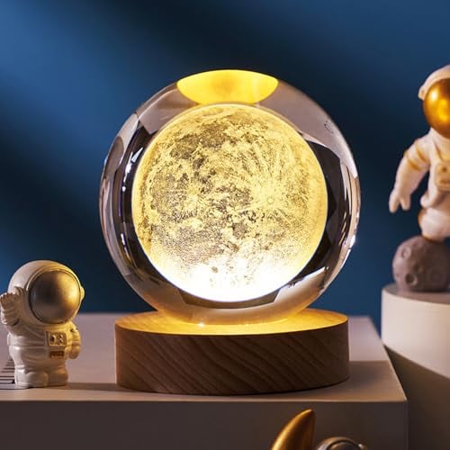 Ludosphere Lamp, 3D Kristallkugel Nachtlicht, 3D Sonnensystem Planeten Kristallkugel Nachtlicht, Kreative Astronomie Nachtlicht 3D Solar System Kristall Kugel mit Holzsockel Geschenk für Familie (A)