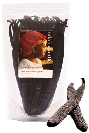 Ndali Vanilla Beans - 50 Plump, Long Gourmet Vanilla Pods from Uganda - Whole Grade A Bourbon Style - Premium Pack of 50 in resealable pouch