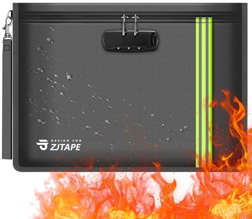 ZJTAPE Feuerfeste und wasserdichte Tasche mit Schloss - Dokumentetasche mit Reflektierendem Streifen, Glasfasermaterial Feuerfeste Aktentasche(Grau)