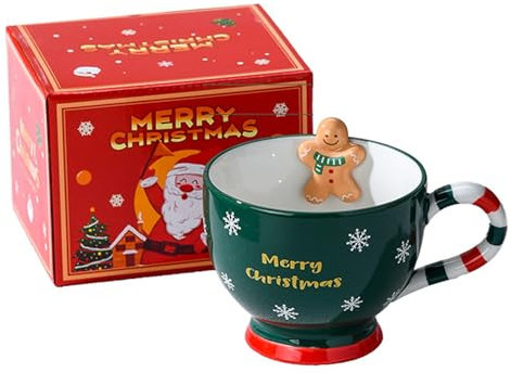 Koomuao Weihnachtstasse Keramik Kaffeebecher mit Geschenkbox,Neuheit Weihnachten Teebecher,500ml Weihnachten Tasse,für Kaffee Tee Milch Xmas Geburtstagsgeschenke (Grün)