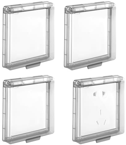 Set di 4 Copri Presa Elettrica Impermeabile Tipo 86, Trasparenti, Autoadesivi, Protezione Sicura per Cucina, Bagno, Soggiorno e Esterno (nero)