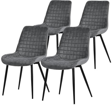 ML-Design Esszimmerstühle 4er Set, Anthrazit, Sitzfläche aus Samt mit schwarzen Metallbeinen, Küchenstühle mit Rückenlehne, Wohnzimmerstühle, Polsterstühle für Esszimmer Küche Büro, Gepolsterte Sessel