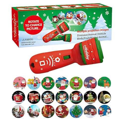 Christmas Flashlight Projector for Kids,Christmas Slide Projector Torch with Realistic 24 Patterns Flashlight Projector,Kids Sleep Story Projector for Fun Christmas Stocking Eve Box Fillers (Red)