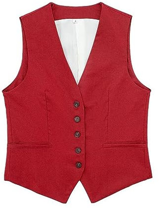 Gilet court sans manches pour femme - Gilet de loisirs avec simple boutonnage - Gilet de costume léger - Gilet de sport - Col en V - Gilet d'affaires - Couleur unie - Élégant blazer - Débardeur rétro