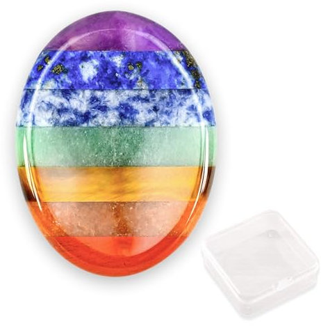Onperpoe 7 Chakren Heilsteine Kristalle Handschmeichler Sorgenstein für die Heilung von Ängsten Daumen Edelsteine Heilsteine Natürlich Poliert Oval Palm Pocket Stein Angst Stress Relief Meditation