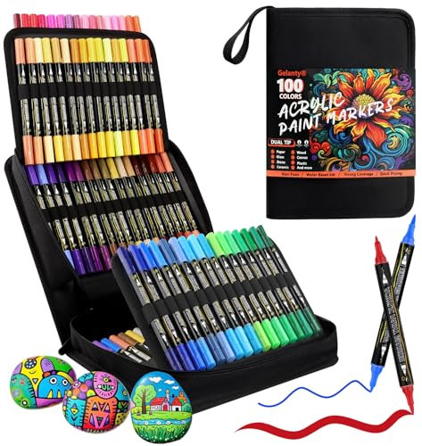 Gelanty Rotuladores Acrilicos - 100 Colores Rotuladores Doble Punta para Pintura Rupestre, Madera, Vidrio, Lienzo, Cerámica, Manualidades