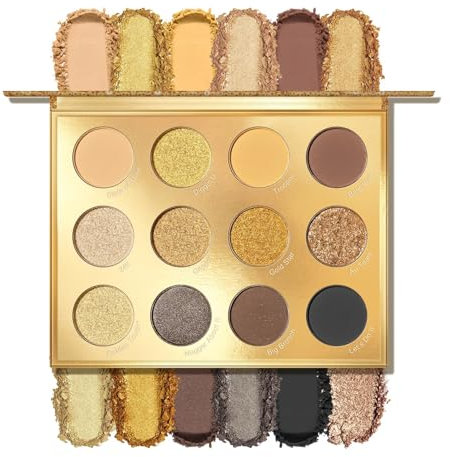 Yamobi 12 Farben Goldene Lidschatten Palette,Glitzer- und Matt-Töne, Neutraler Nude Smokey Eyeshadow,funkelnde goldene Augen-Makeups(A)