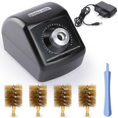 YIHUA 200W Motorisierter Lötspitze Kupferreiniger mit Infrarotsensor, 4 Messingwollbürsten, 12V-Netzadapter - Kompakter Lötspitzen Messingreiniger, kompatibel mit YIHUA C210, C245, C235 Spitzen