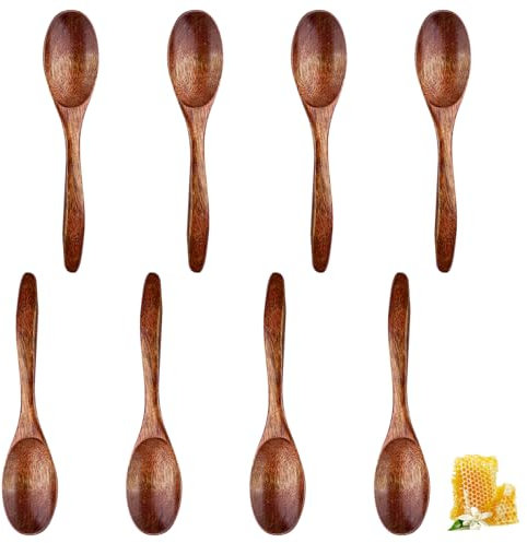 Riloventa 8 Pieza Cucharas Soperas, Cuchara Miel Madera Cocina, Cucharones de Cocina Madera, Tablespoon Scoops with Long Handle, Handmade Olive Wood Spoons, para Chocolate Caliente, Miel, Café