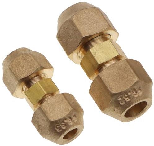 Extensión de tubería de cobre para aire acondicionado: tuerca abocinada de 6,35 mm y 9,53 mm, conector doble,soldadura libre, compatible con tubos de 6,35 mm y 9,53 mm de diámetro